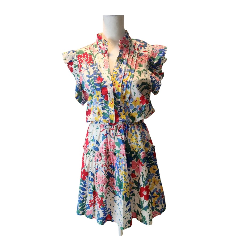 Pinch Boho Cottagecore Floral V-Neck Mini Dress Ruffle Sleeve & Tiered Hem